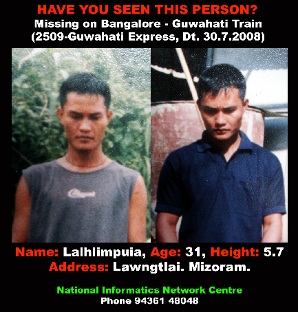 A Mizo student disappeared from  train
